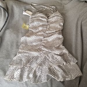 Jessica McClintock Dot Ruched Halter Dress